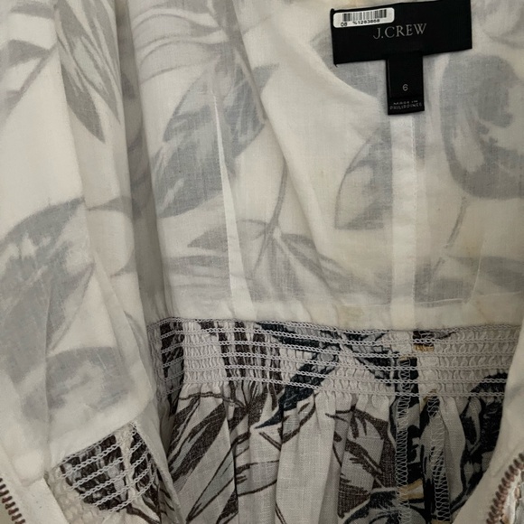 J Crew 100% Linen Floral Dress Sz 6 Flare, gold foil leaf - Picture 5 of 11